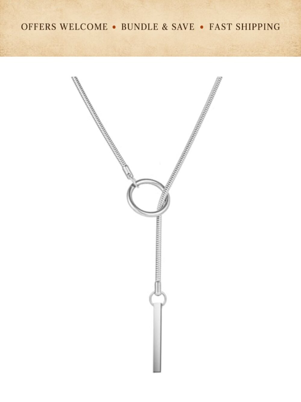 Stainless Steel Bar Pendant Lariat Choker Necklace Adjustable Layered